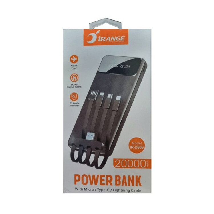 پاوربانک 20000MAH آیرنج با کلیه کابل های گوشی های مدل IRAGEN IR D606
